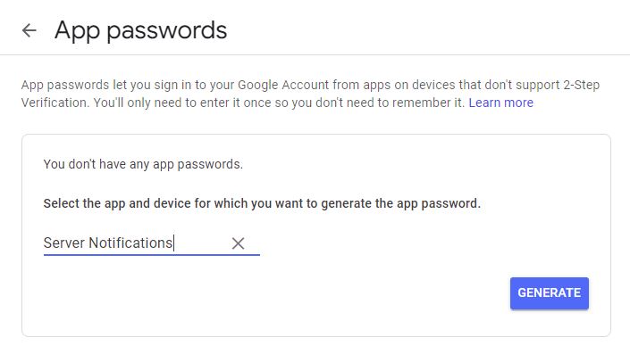 App Passwords Custom Name