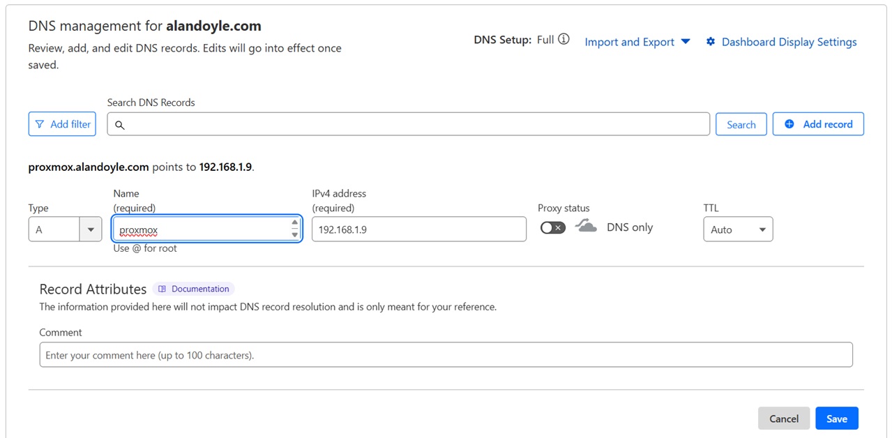 Cloudflare DNS: Save Record