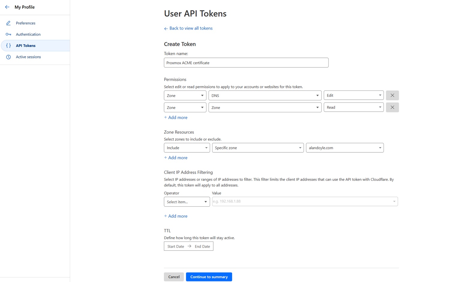 Cloudflare: New API token details