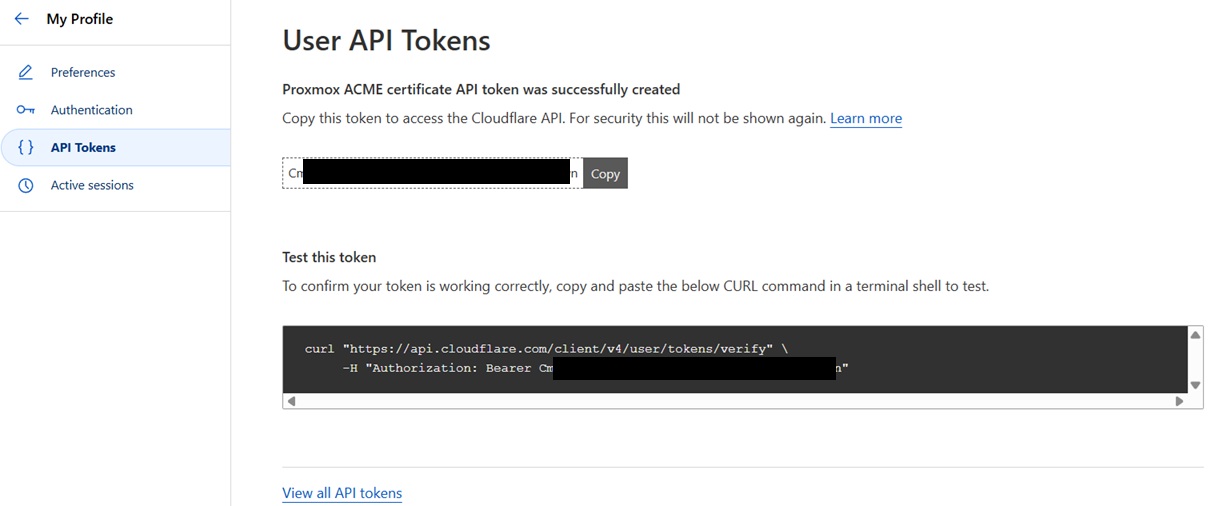 Cloudflare: New API token