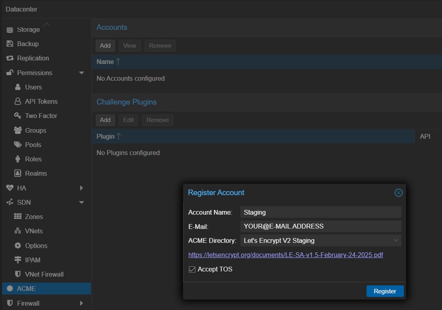 Proxmox: ACME Account