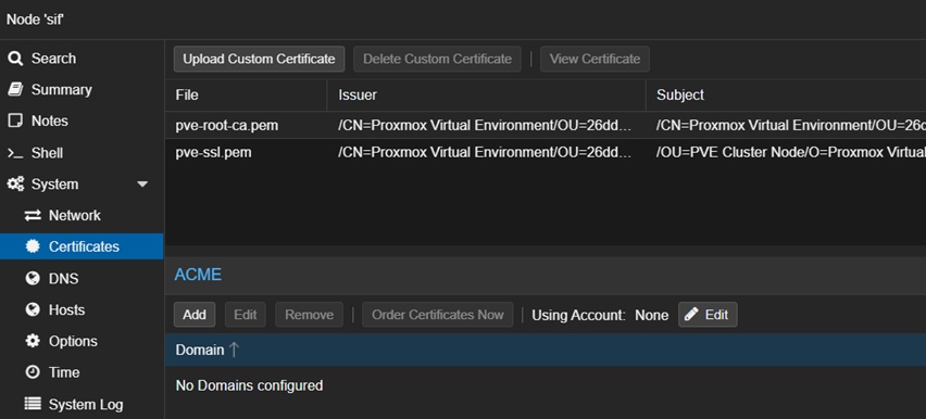 Proxmox: ACME Certificates